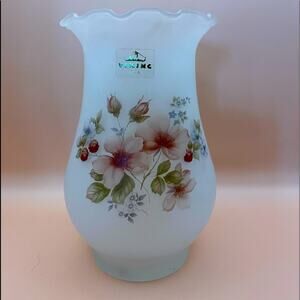Vintage Satin Finish Floral Pink Roses Blue Flowers Marked 10" Viking Vase